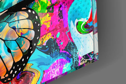 Graffiti Pop Art Butterfly Glass Wall Art
