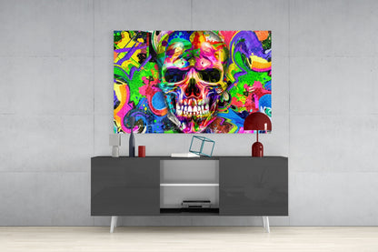 Neon Graffiti Pop Art Skull Glass Wall Art