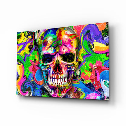 Neon Graffiti Pop Art Skull Glass Wall Art