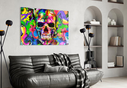 Neon Graffiti Pop Art Skull Glass Wall Art
