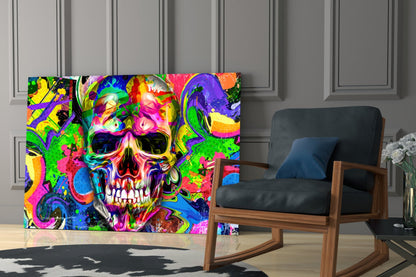 Neon Graffiti Pop Art Skull Glass Wall Art