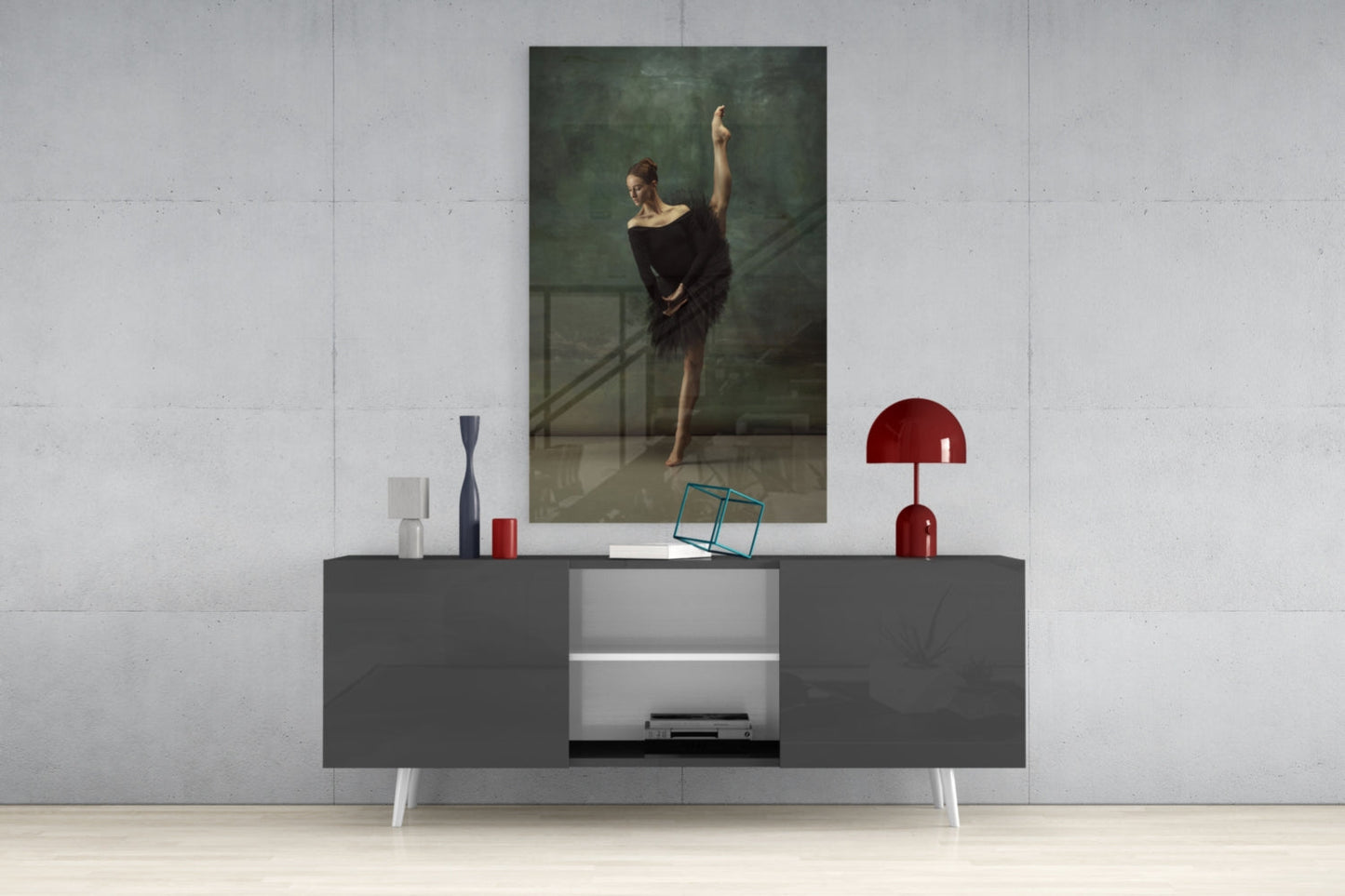 Vertical Split Black Tutu Ballerina Glass Wall Art