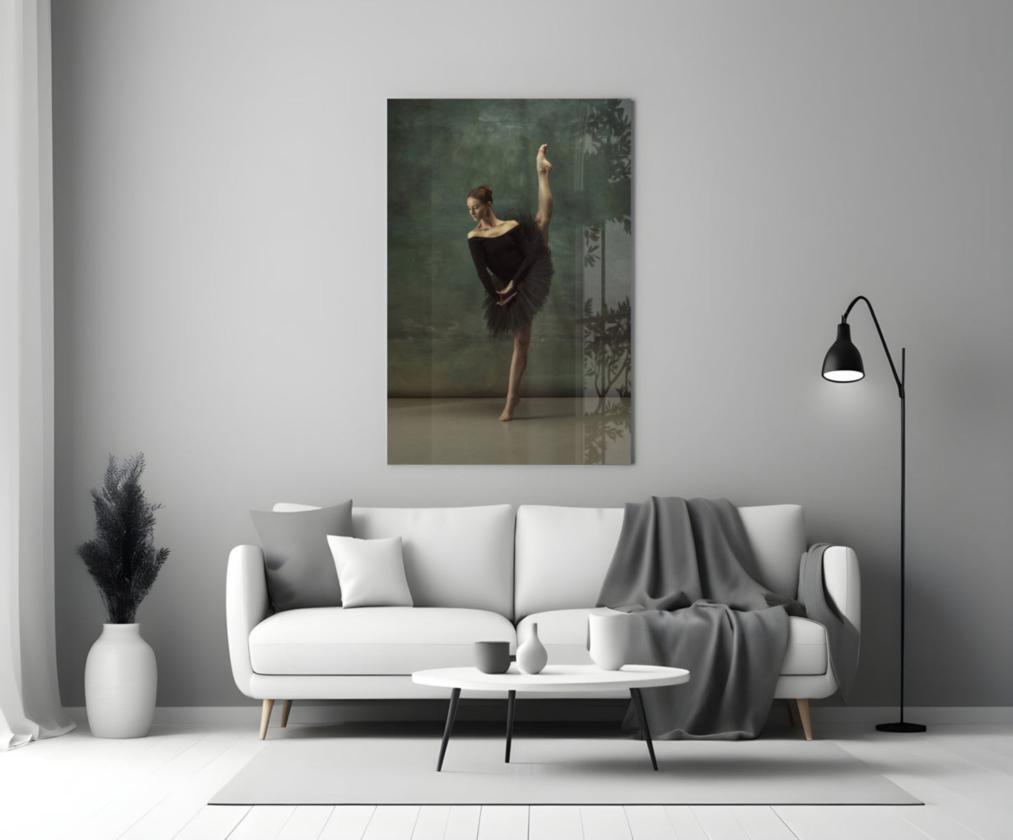 Vertical Split Black Tutu Ballerina Glass Wall Art