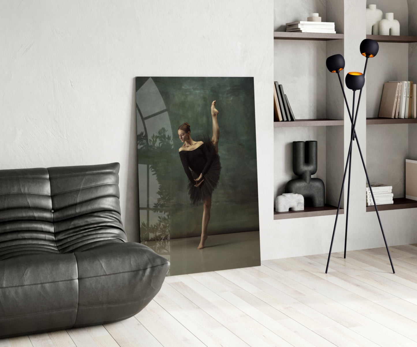 Vertical Split Black Tutu Ballerina Glass Wall Art