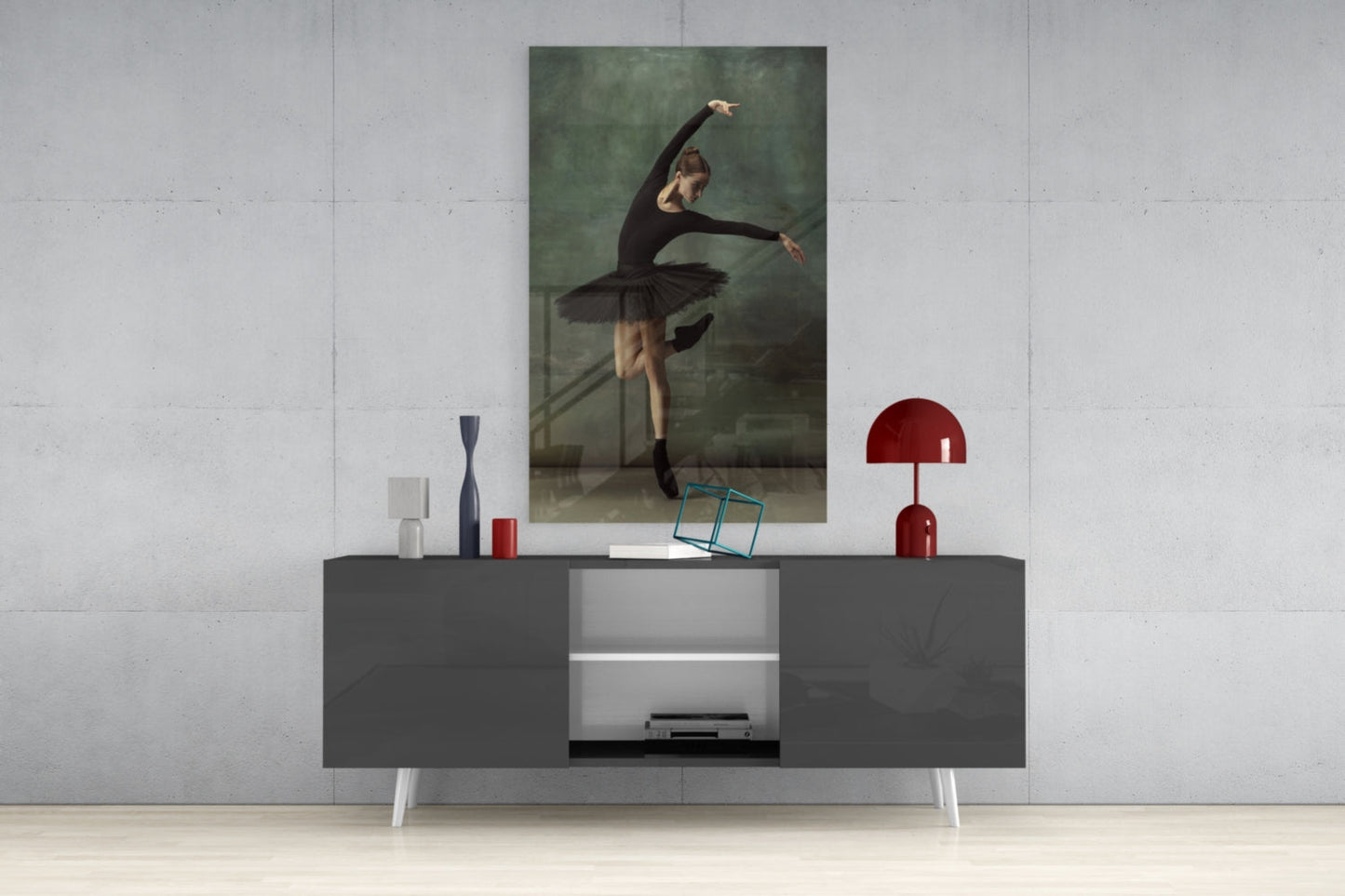 Arabesque Black Tutu Ballerina Glass Wall Art