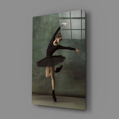 Arabesque Black Tutu Ballerina Glass Wall Art