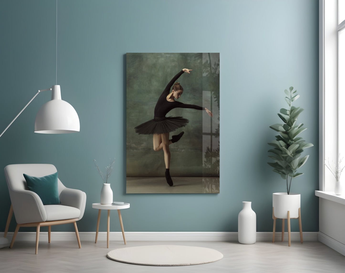 Arabesque Black Tutu Ballerina Glass Wall Art