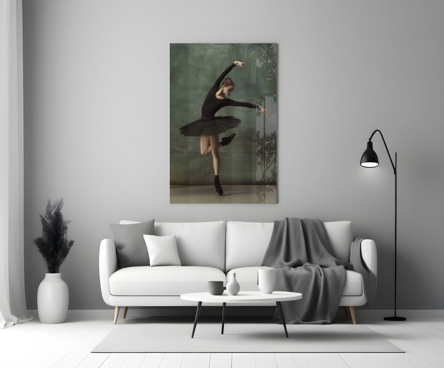 Arabesque Black Tutu Ballerina Glass Wall Art