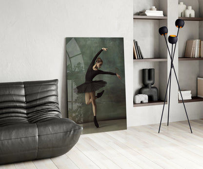 Arabesque Black Tutu Ballerina Glass Wall Art