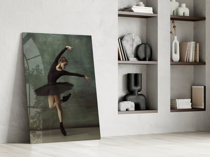Arabesque Black Tutu Ballerina Glass Wall Art