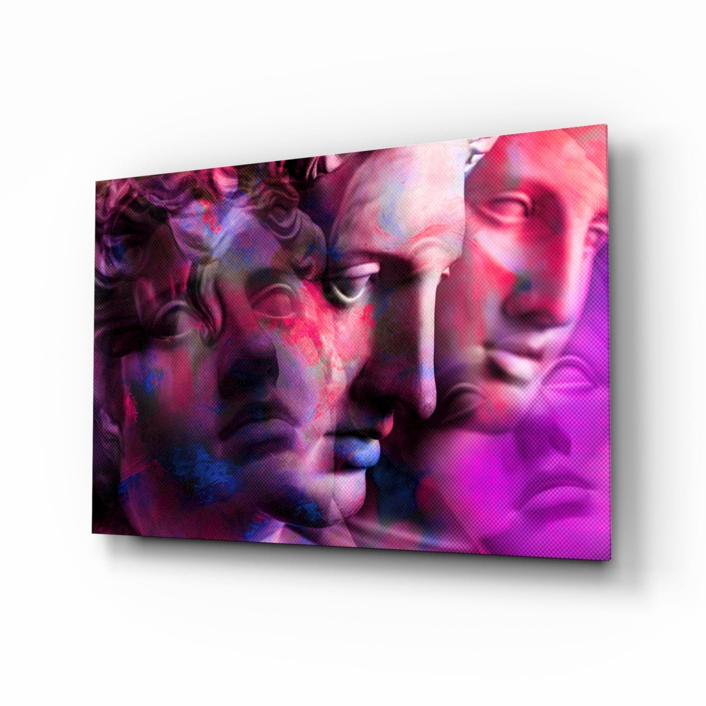 Magenta Grid Classical Bust Collage Glass Wall Art