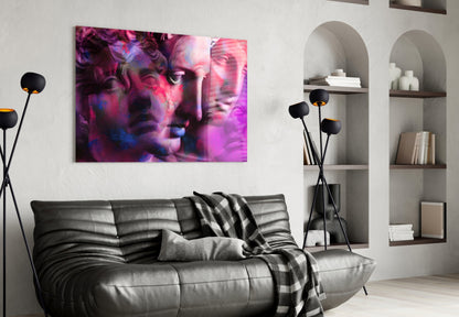 Magenta Grid Classical Bust Collage Glass Wall Art