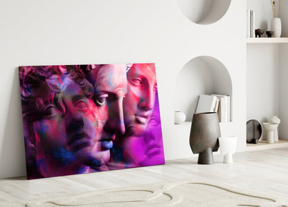 Magenta Grid Classical Bust Collage Glass Wall Art