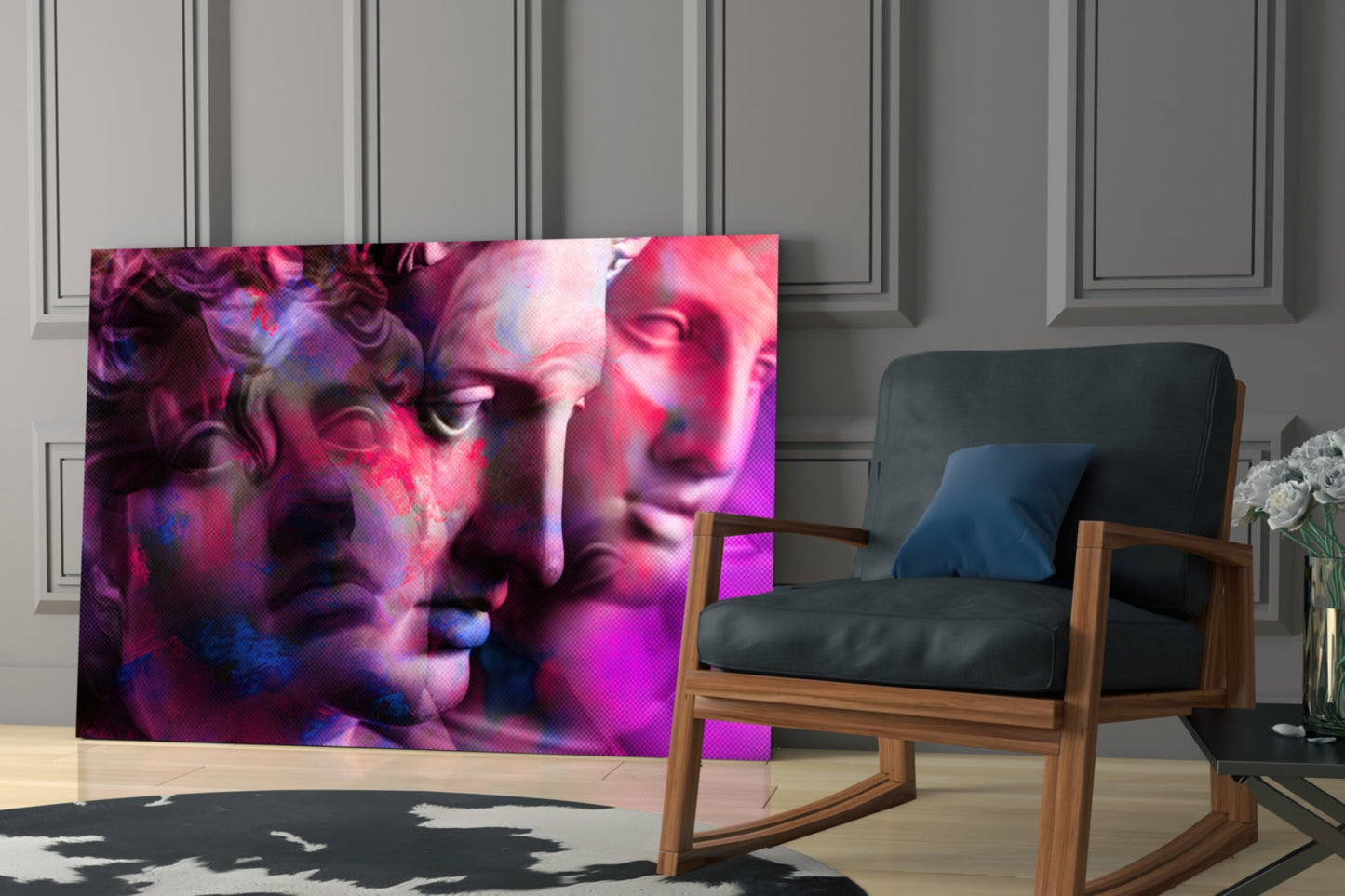 Magenta Grid Classical Bust Collage Glass Wall Art