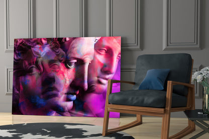 Magenta Grid Classical Bust Collage Glass Wall Art