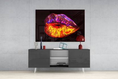 Molten Gold and Purple Metallic Lips Glass Wall Art