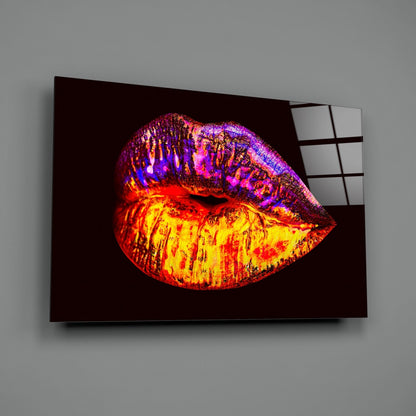 Molten Gold and Purple Metallic Lips Glass Wall Art