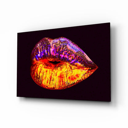 Molten Gold and Purple Metallic Lips Glass Wall Art