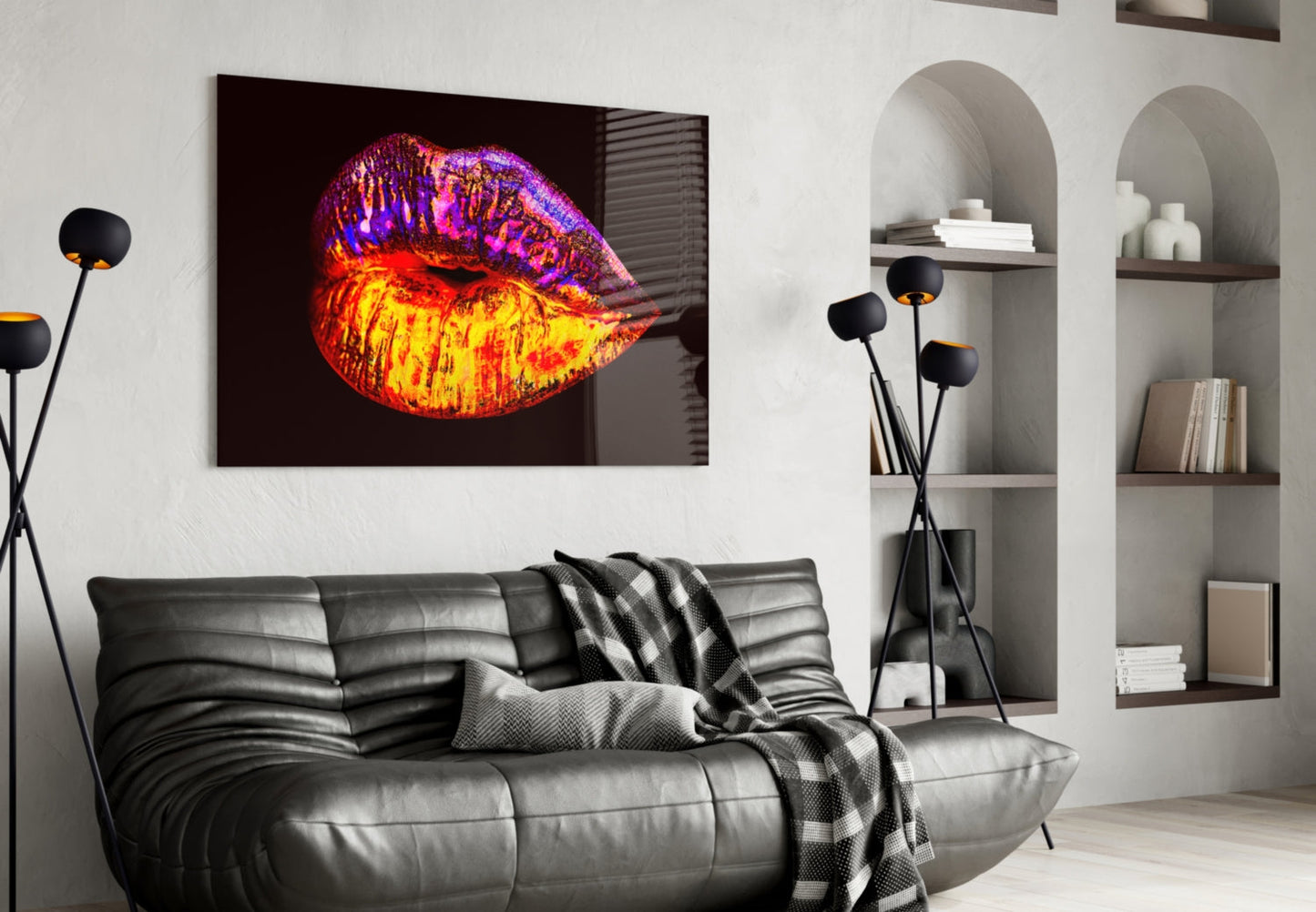 Molten Gold and Purple Metallic Lips Glass Wall Art
