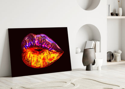 Molten Gold and Purple Metallic Lips Glass Wall Art