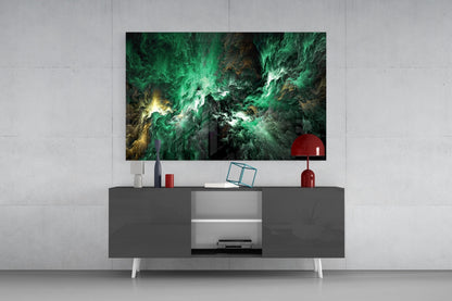 Green Gold Ink Cloud Abstract Glass Wall Art