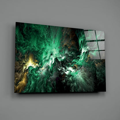 Green Gold Ink Cloud Abstract Glass Wall Art