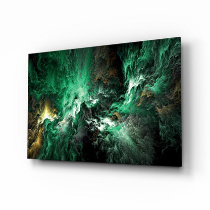 Green Gold Ink Cloud Abstract Glass Wall Art