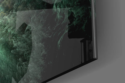 Green Gold Ink Cloud Abstract Glass Wall Art