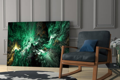 Green Gold Ink Cloud Abstract Glass Wall Art