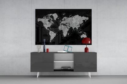 Silver Dotted Continents World Map Glass Wall Art