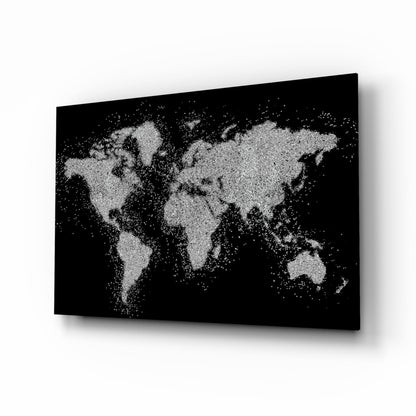 Silver Dotted Continents World Map Glass Wall Art
