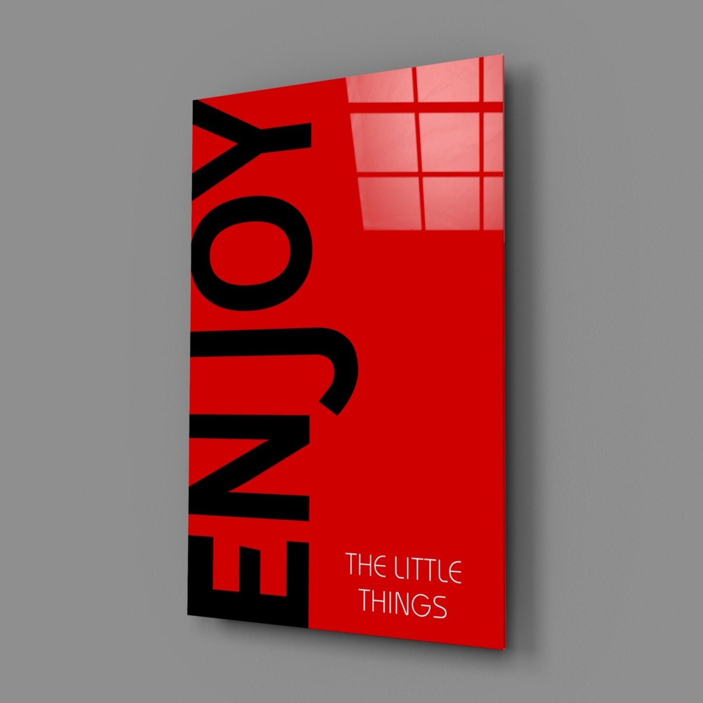 Bold Enjoy Typography On Red Glass Wall Art
