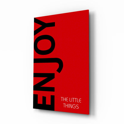Bold Enjoy Typography On Red Glass Wall Art