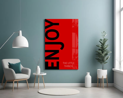 Bold Enjoy Typography On Red Glass Wall Art