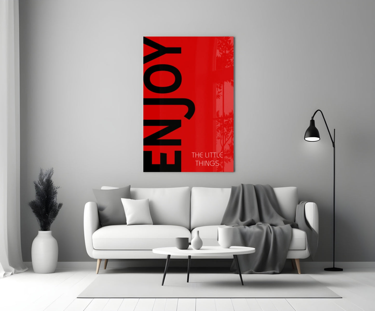 Bold Enjoy Typography On Red Glass Wall Art