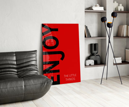 Bold Enjoy Typography On Red Glass Wall Art