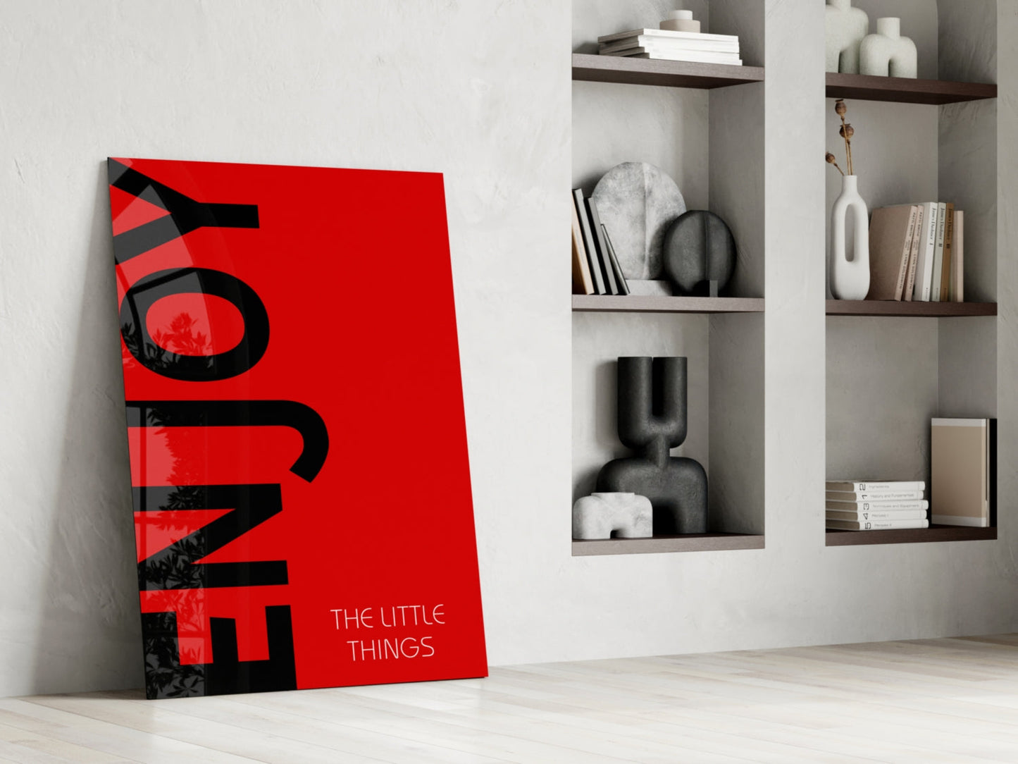 Bold Enjoy Typography On Red Glass Wall Art