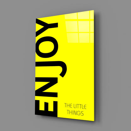 Bold Enjoy Typography On Yellow Glass Wall Art