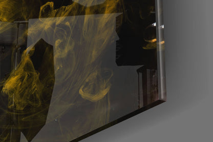 Golden Yellow Swirling Smoke Cloud Glass Wall Art