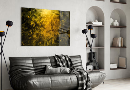 Golden Yellow Swirling Smoke Cloud Glass Wall Art