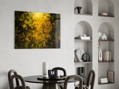 Golden Yellow Swirling Smoke Cloud Glass Wall Art