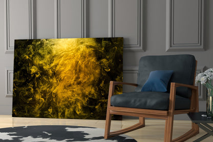 Golden Yellow Swirling Smoke Cloud Glass Wall Art