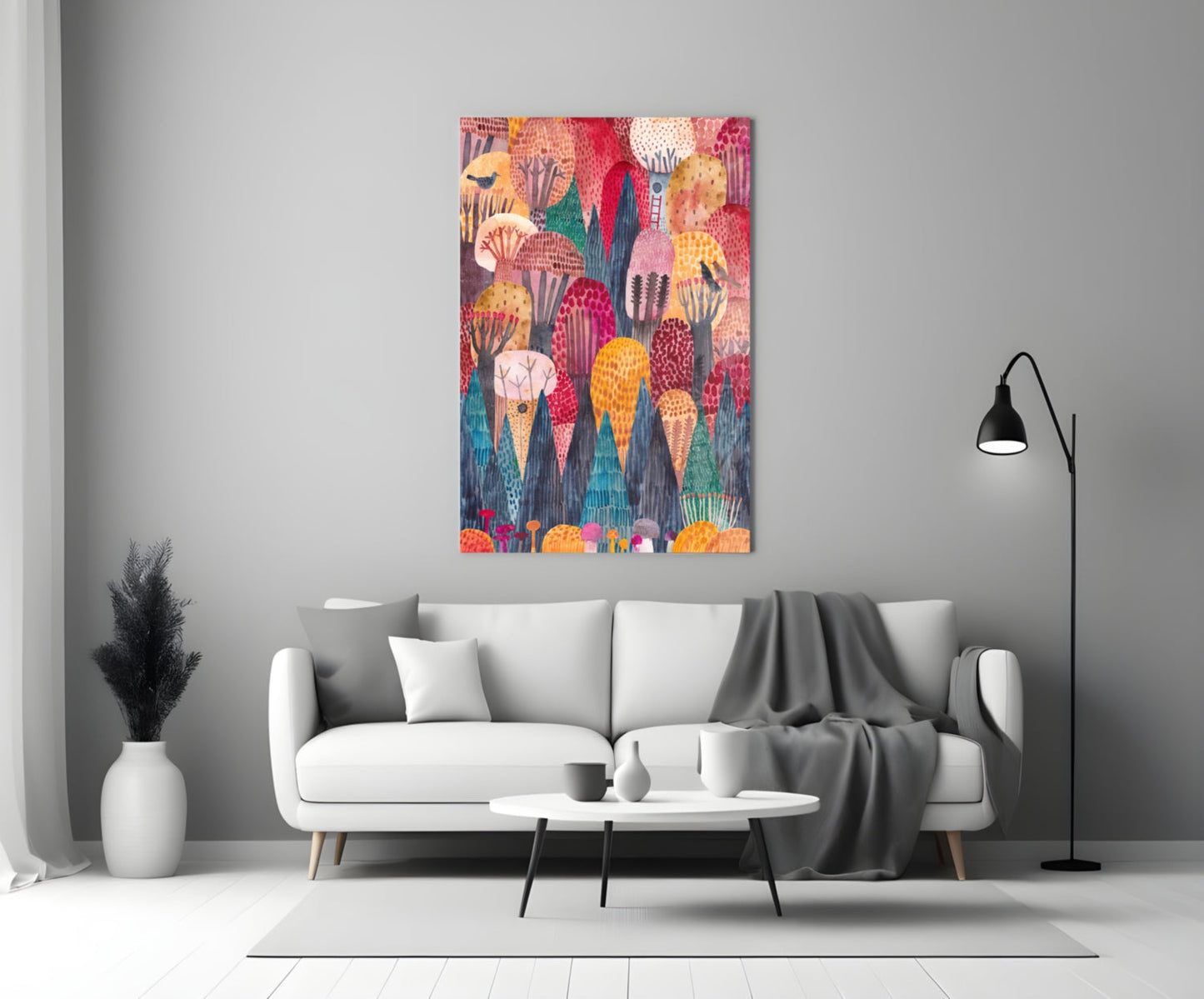 Whimsical Folk Art Pink Domed Trees Glass Wall Art
