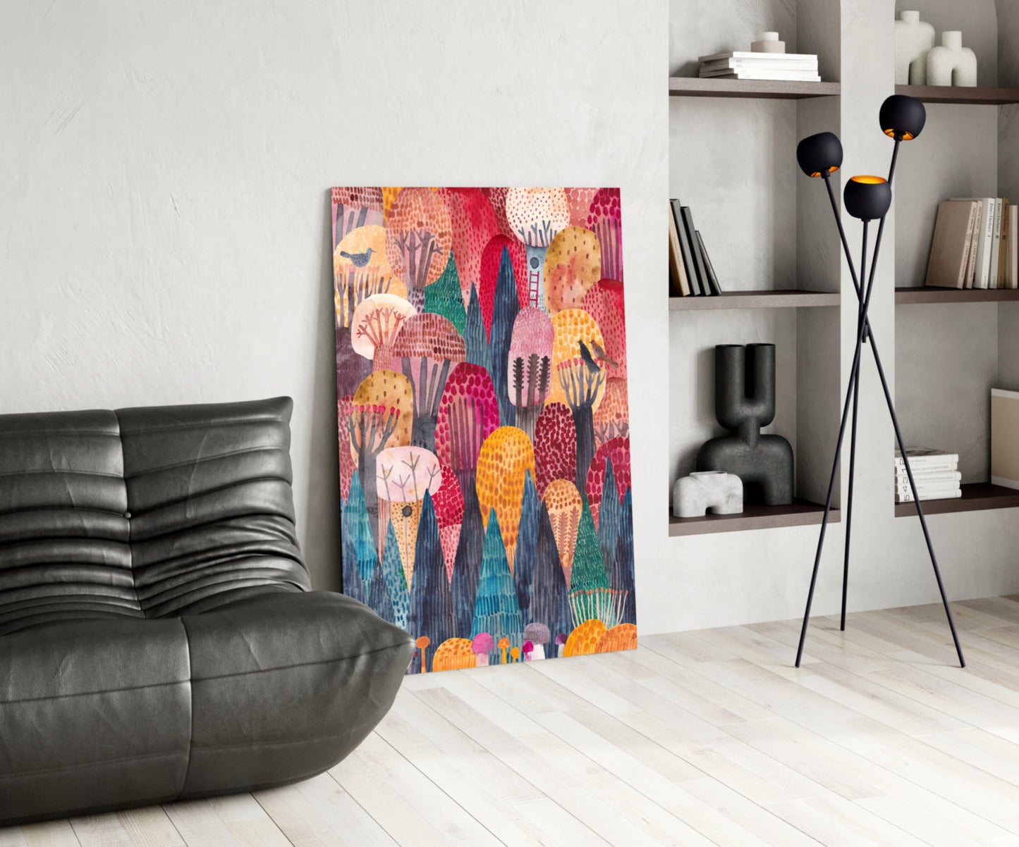 Whimsical Folk Art Pink Domed Trees Glass Wall Art