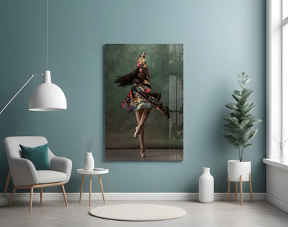 Spinning Floral Dress Ballerina Glass Wall Art