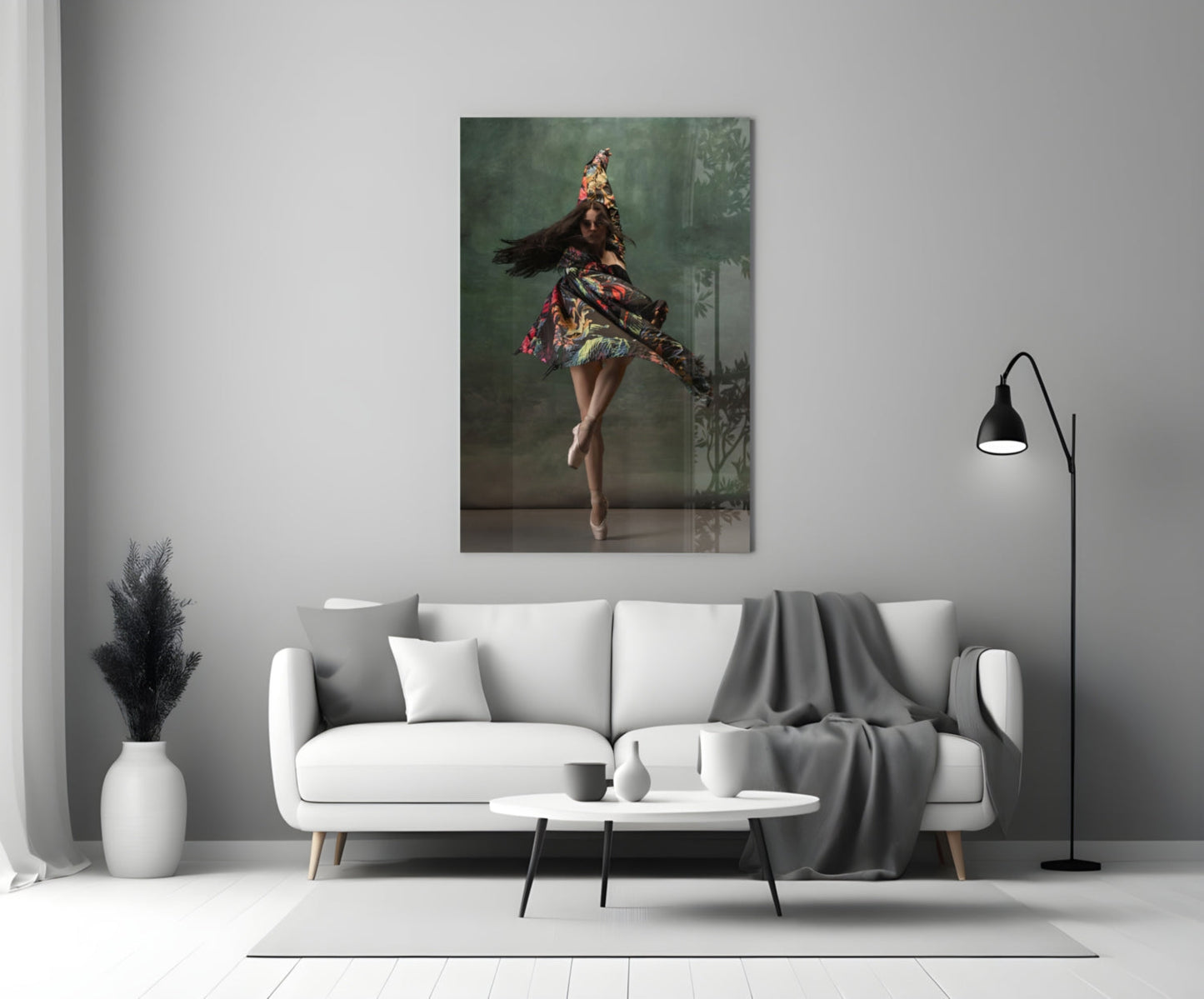 Spinning Floral Dress Ballerina Glass Wall Art