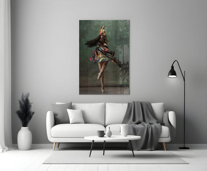Spinning Floral Dress Ballerina Glass Wall Art