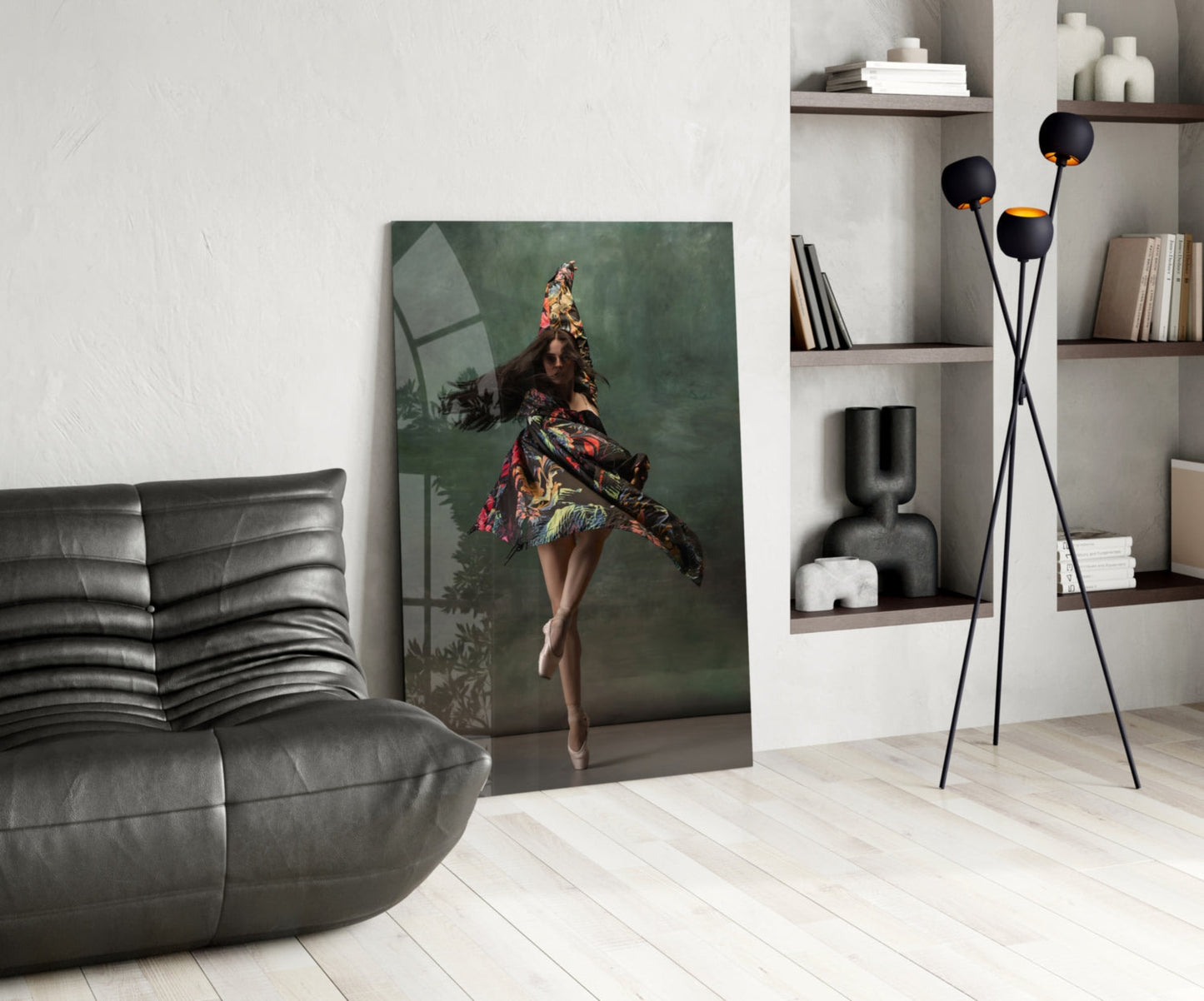 Spinning Floral Dress Ballerina Glass Wall Art
