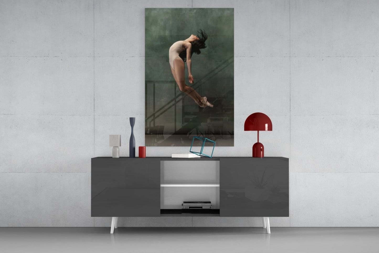 Curled Midair Leap Ballerina Glass Wall Art