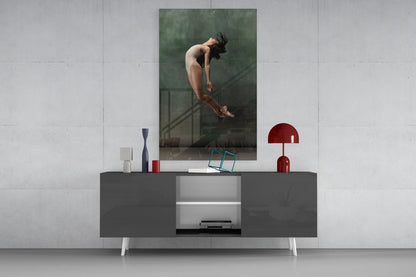 Curled Midair Leap Ballerina Glass Wall Art